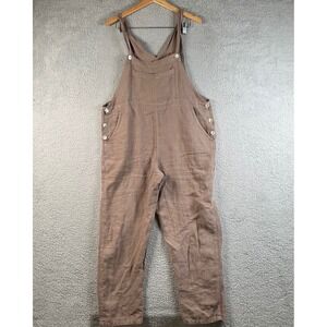 Camille & Co Brown 100% Linen Dungarees Bib Overalls Lagenlook Slouchy Coastal S